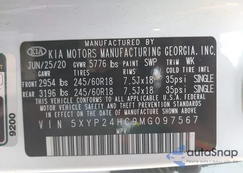 2021 Kia Telluride Lx z USA, uszkodzony, nr VIN 5XYP24HC9MG097567